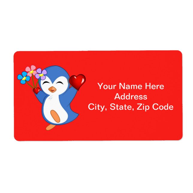 Alla hjärtans dagsetiketter Heart Penguin Hearts Fraktsedel (Framsidan)
