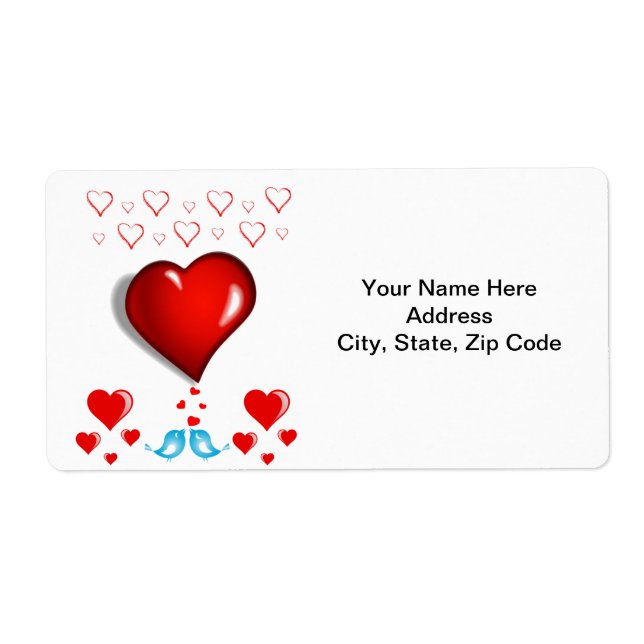 Alla hjärtans dagsetiketter Hearts Blue Birds Fraktsedel (Framsidan)