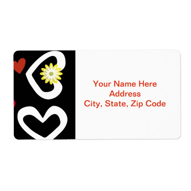 Alla hjärtans dagsetiketter Vita hjärtslag, svart Fraktsedel (Framsidan)