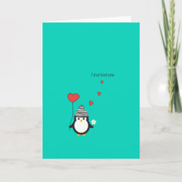 Alla hjärtans dagskort - Cute Penguin Illustration Helgkort