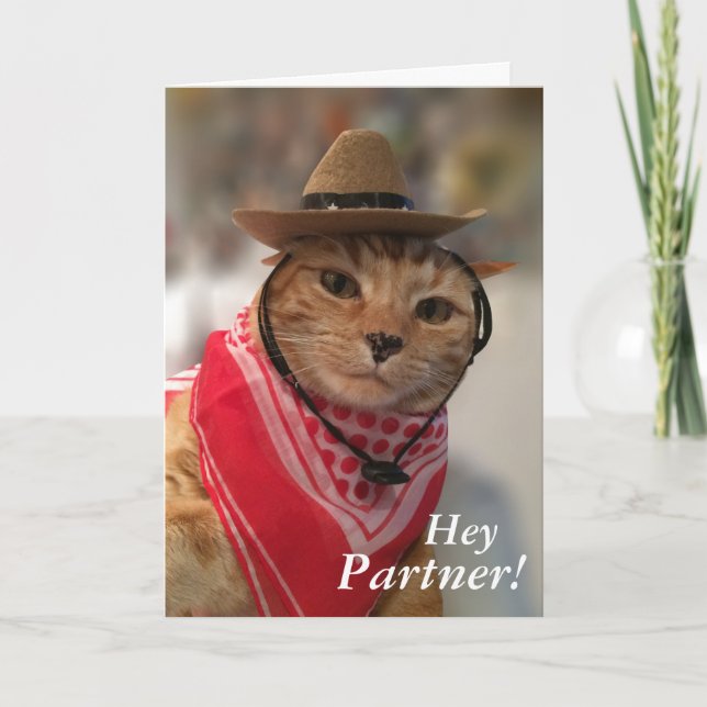 Alla hjärtans dagskort för kattälskare och cowboye helgkort (Framsida)