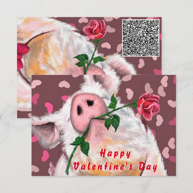Alla hjärtans dagskort, gentleman Gris QR-kodönska Kort (Fram/baksida)