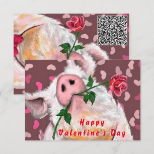 Alla hjärtans dagskort, gentleman Gris QR-kodönska Kort