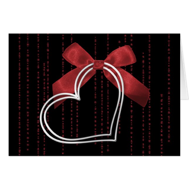 Alla hjärtans dagskort Silver Heart & Bow Kärlek Hälsningskort (Framsidan Horizontal)