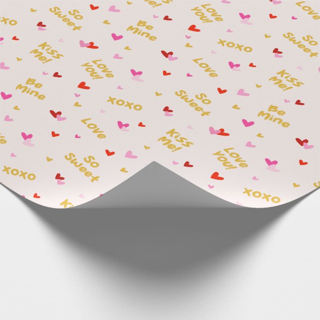 Alla hjärtans dagstext och hjärtan på krämen presentpapper (Hörn)