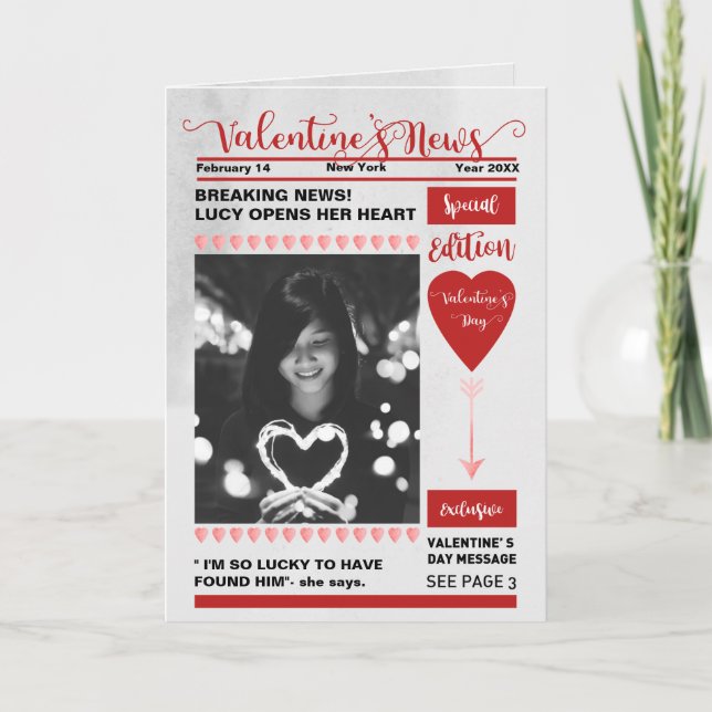 Alla hjärtans dagstidningspapper helgkort (Framsida)