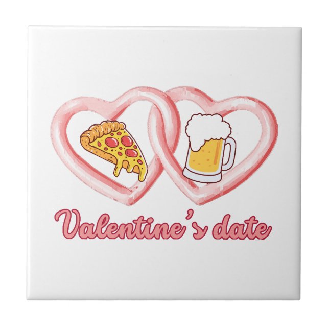 Alla hjärtans datum Pizza Beer Kakelplatta (Framsidan)
