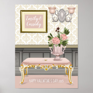 Alla hjärtans Elegant Rosa Room Bröllop-årsdag Poster