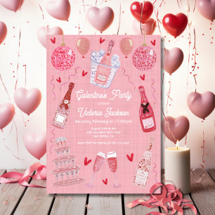 Alla hjärtans Galentine's Day Champagnefest Rosa Inbjudningar
