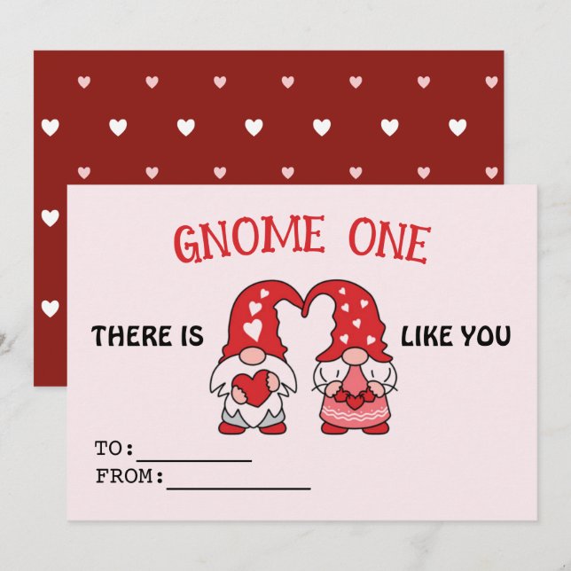 Alla hjärtans Gnome Cute Red Hearts Kärlek-kort Meddelande (Fram/baksida)
