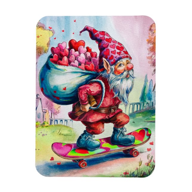 Alla hjärtans Gnome Glad Alla hjärtans dag Magnet (Vertikal)