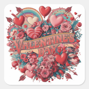 Alla hjärtans gryningsdag, retro clipart fyrkantigt klistermärke