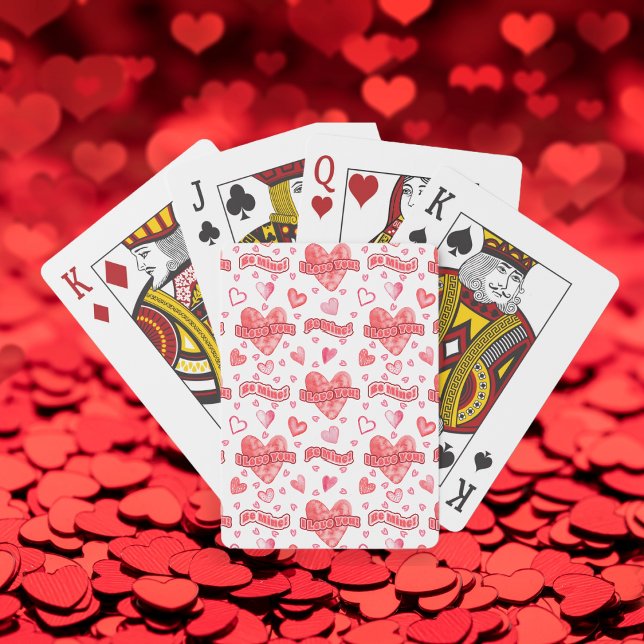 Alla hjärtans hjärtan i Kärlek du är min Mönster Casinokort (Watercolor Valentines Hearts Pattern "I Love You!" and "Be Mine!" Playing Cards)
