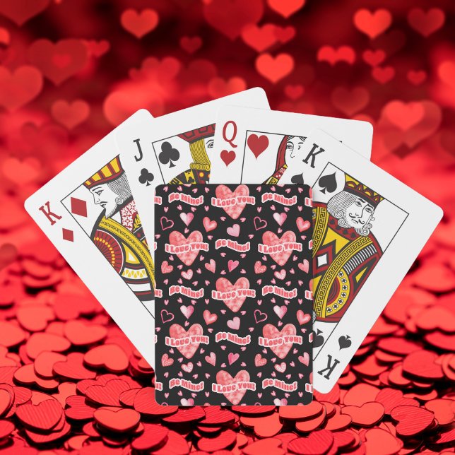Alla hjärtans hjärtan i Kärlek du är min Mönster Casinokort (Watercolor Valentines Hearts Pattern "I Love You!" and "Be Mine!" Playing Cards)
