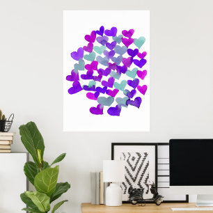 Alla hjärtans hjärtan - lila och akva poster