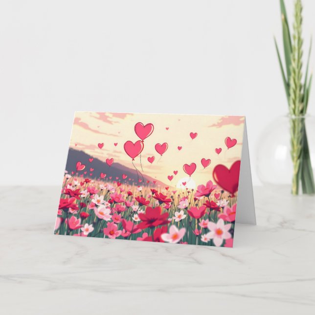 Alla hjärtans hjärtan och blommor helgkort (Framsida)