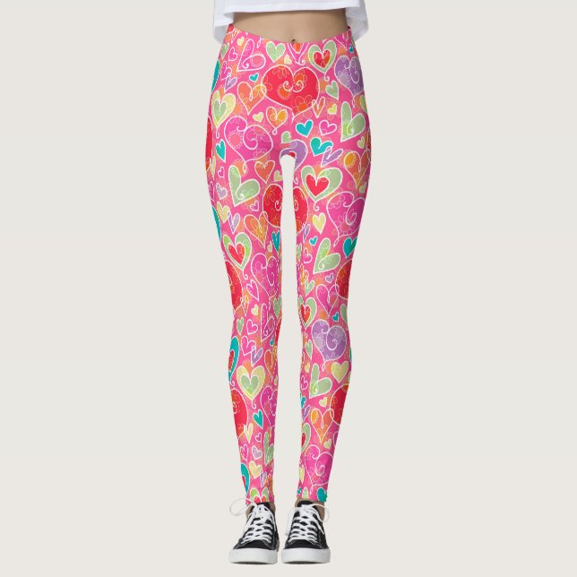 Alla hjärtans hjärtan och blommor leggings (Framsida)