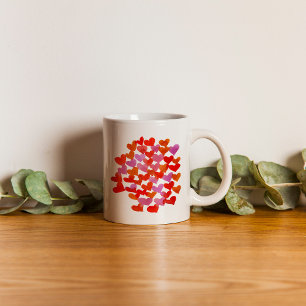 Alla hjärtans hjärtan - rosa och orange kaffemugg