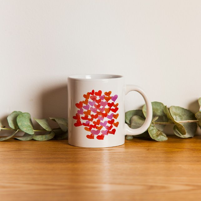 Alla hjärtans hjärtan - rosa och orange kaffemugg (Skapare uppladdad)