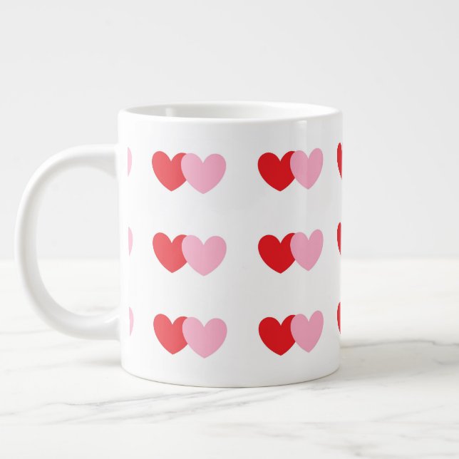 Alla hjärtans kaffe Mugg med Rosa och rödhjärter  Jumbo Mugg (Vänster)