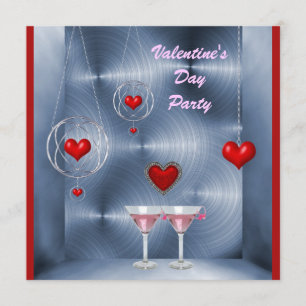 Alla hjärtans Party Red Hearts & Rosa Martini Inbjudningar