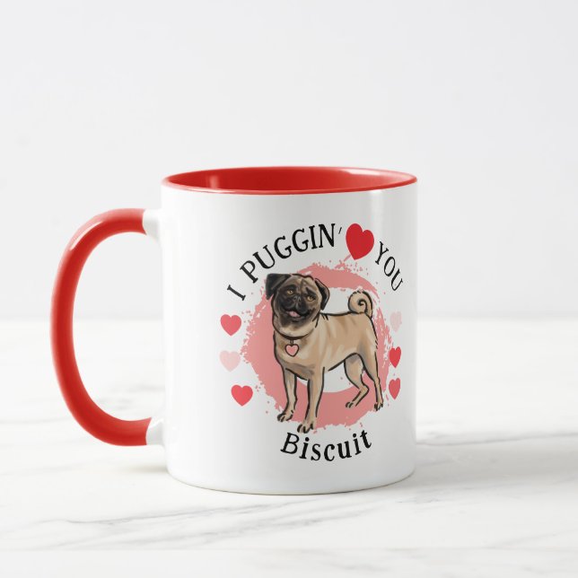 Alla hjärtans Pug älskar rosa röda hjärtan  Mugg (Vänster)