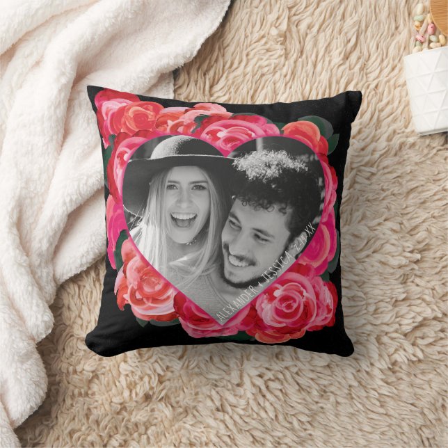 Alla hjärtans Red Black Ro Heart Photo Pillow Kudde (Filt)