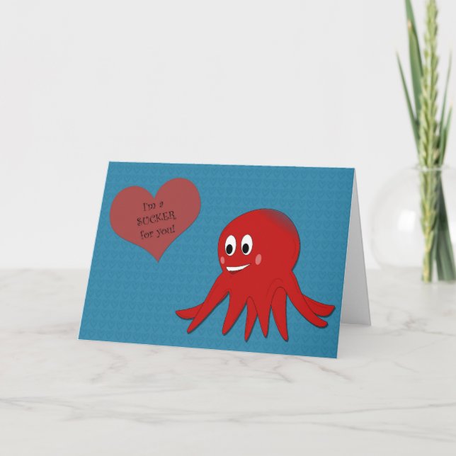 Alla hjärtans Red Octopus Sucker Card Helgkort (Framsida)