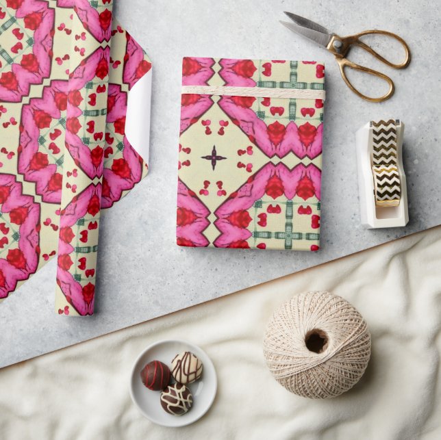 Alla hjärtans röda hjärtan romantik abstrakt mönst presentpapper (Hantverk)