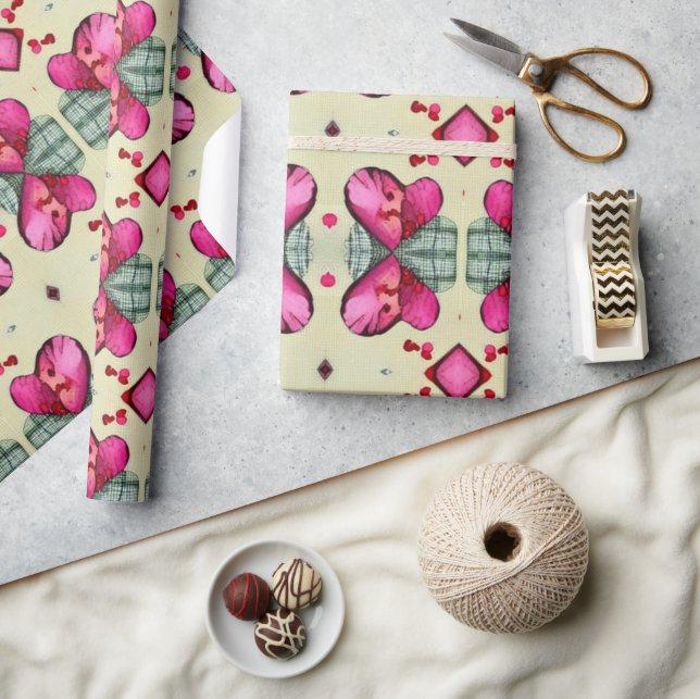 Alla hjärtans röda hjärtan romantik abstrakt mönst presentpapper (Hantverk)