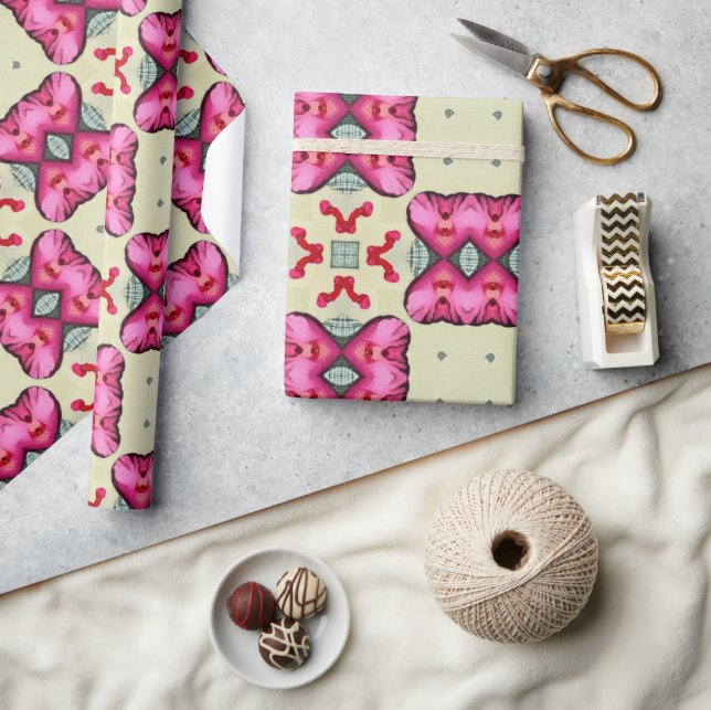 Alla hjärtans röda hjärtan romantik abstrakt mönst presentpapper (Hantverk)