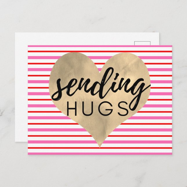 Alla hjärtans röda rosa guld hjärta vykort (Fram/baksida)