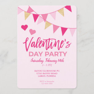 Alla hjärtans Rosa Banner Party bjudan Inbjudningar