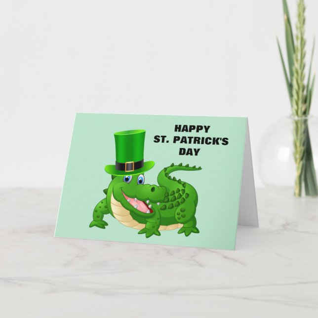 Alla hjärtans St. Patrick's Day-kort med alligator Helgkort (Framsida)