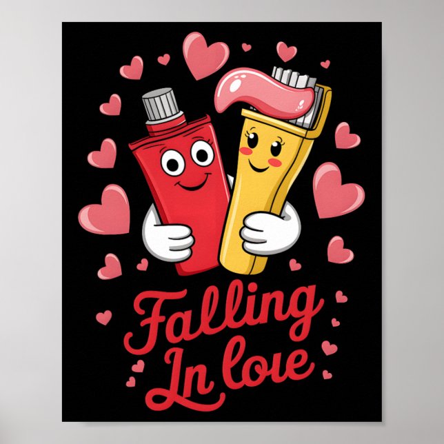 Alla hjärtans tandkräm Kärlek Tandborstar Faller I Poster (Framsidan)