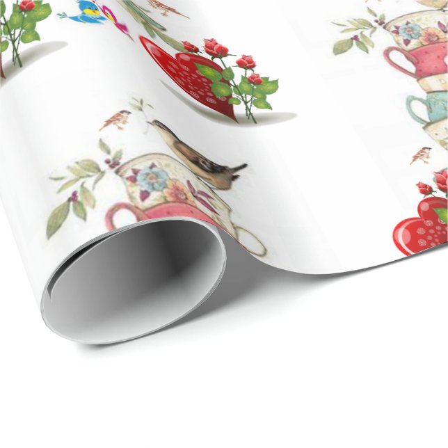Alla hjärtans Vintage för Pappra fåglar Presentpapper (Rullad Hörn)