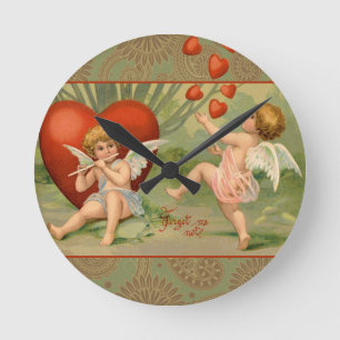 Alla hjärtansdags Cupider Kärlek Antik Vintage Rund Klocka