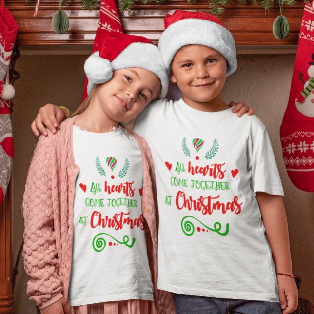 Alla Hjärtar Kom tillsammans vid julens Helgdag T Shirt (All Hearts Come Together At Christmas Holiday Kids T-Shirt)