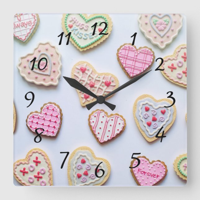 Alla hjärthjärtkakor på hjärtdagen fyrkantig klocka (Framsida)