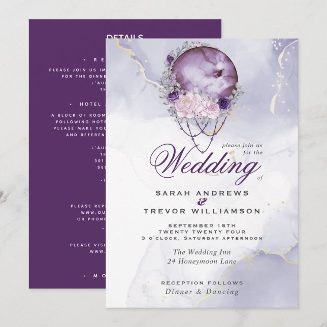 Alla i en Bröllop Celestial Full Moon Amethyst I Inbjudningar (Fram/baksida)