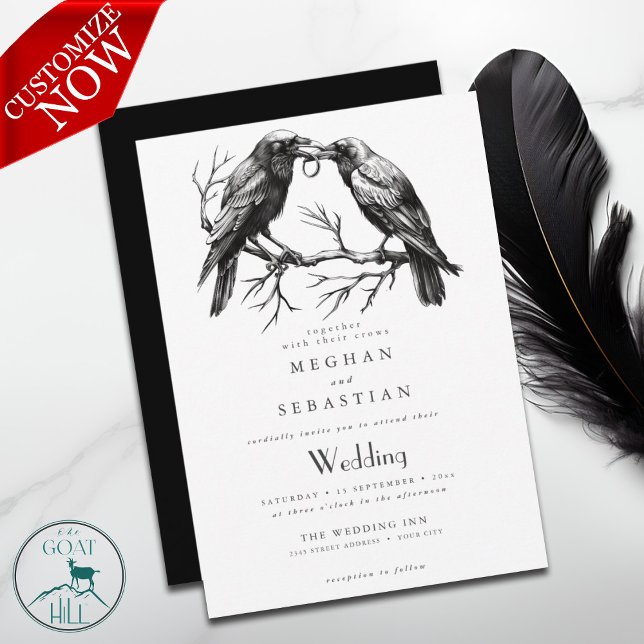 ALLA i EN Bröllop-Kråkor i Kärlek Inbjudningar (easy to customize)