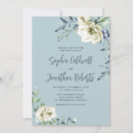 Alla i en Dusty Blue Eucalyptus Blommigt Bröllop Inbjudningar