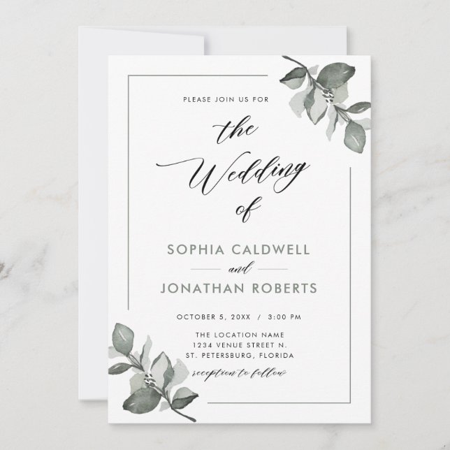 Alla i en Eucalyptus Calligraphy Bröllop Inbjudningar (Framsida)