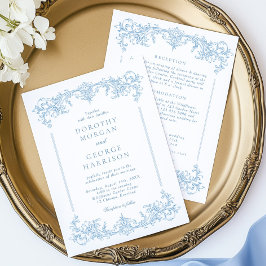 Alla i en klassisk Fransk Victorian Blue Bröllop Inbjudningar