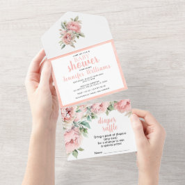 Alla i en peonies babyduschinbjudan