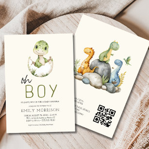 Alla i en QR-kod - Dinosaur Pojke Shower Inbjudningar