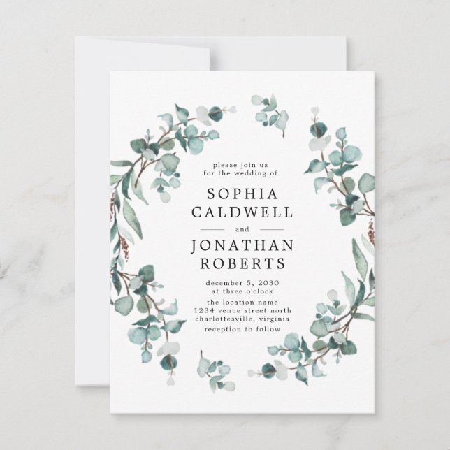 Alla i en QR-kod Eucalyptus Greenery Bröllop Inbjudningar (Framsida)