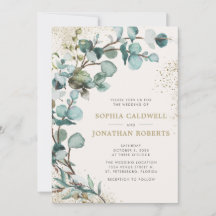 Alla i en QR-kod Eucalyptus Guld Glitter Bröllop