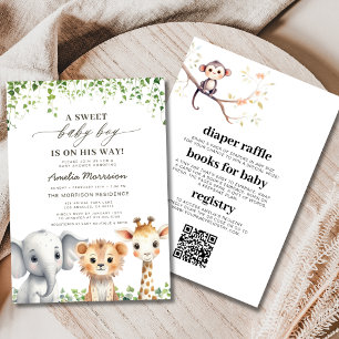 Alla i en QR-kod Tropical Safari Baby Shower Inbjudningar