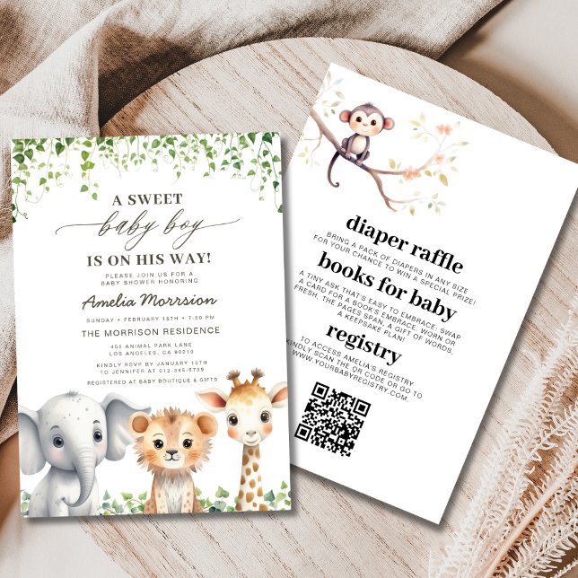 Alla i en QR-kod Tropical Safari Baby Shower Inbjudningar (Skapare uppladdad)